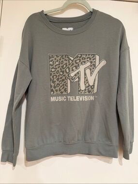 MTV Green Gray Crewneck Sweatshirt with Leopard Logo